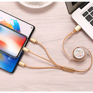 【新品】iPhone充電器 microUSB充電器 Type-C充電器 3in1 ケーブル iPhoneケーブル microUSBケーブル急速充電 ケーブル 巻取の画像