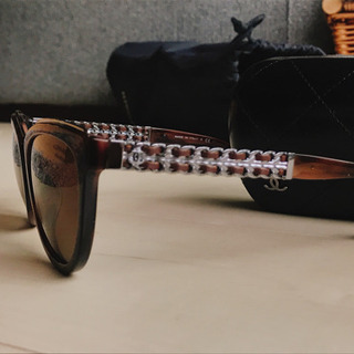 CHANEL ココマーク サングラス 茶 シルバー チェーン ベッコウ柄 5361-Q-A