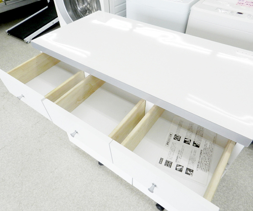 2分別ダストボックス カウンター 89.5×45×80.5cm 鏡面 ホワイト キャスター付き コンセント付き ごみ箱 ゴミ箱 二分別 ダストBOX☆ PayPay(ペイペイ)決済可能 ☆ 札幌市 北区 屯田