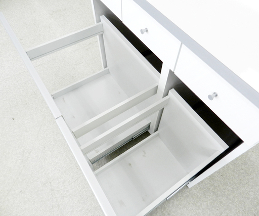 2分別ダストボックス カウンター 89.5×45×80.5cm 鏡面 ホワイト キャスター付き コンセント付き ごみ箱 ゴミ箱 二分別 ダストBOX☆ PayPay(ペイペイ)決済可能 ☆ 札幌市 北区 屯田