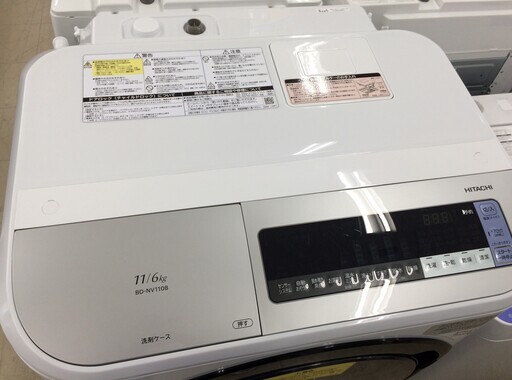 J336 3か月保証付き！HITACHI 日立 ドラム式洗濯乾燥機 ヒートリサイクル 風アイロン ビッグドラム BD-NV110BL 11kg 2017年製 クリーニング 動作確認済み