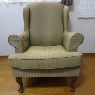 ★アームチェア シングルソファ 一人掛け グリーン ウイングチェ...