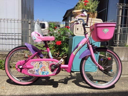 中古子供自転車　ディズニープリンセス　アシストバー、補助輪有り