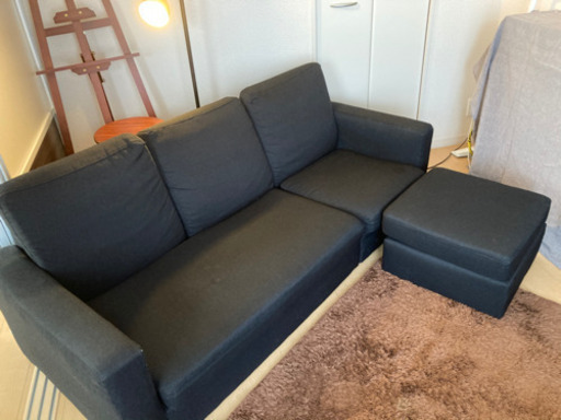 3人がけカウチソファ☆スツール付き【BLACK】