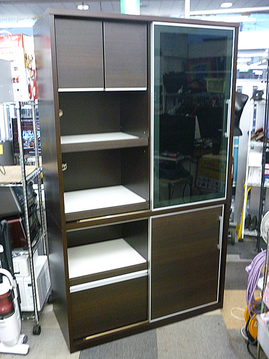 幅120.3cm 松田家具 奥行52cm レンジボード/家電ボード スライド扉 ダークブラウン×ブラック  収納食器棚 札幌 東区