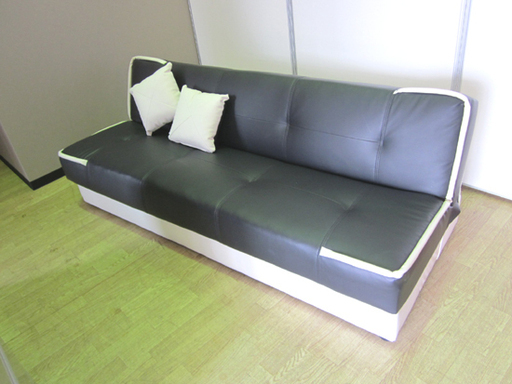 3人掛け ソファ ソファベッド 幅176×奥行69×高さ62cm ブラック 黒 ソファー 長椅子 ミニクッション付き ☆ PayPay(ペイペイ)決済可能 ☆ 札幌市 清田区 平岡