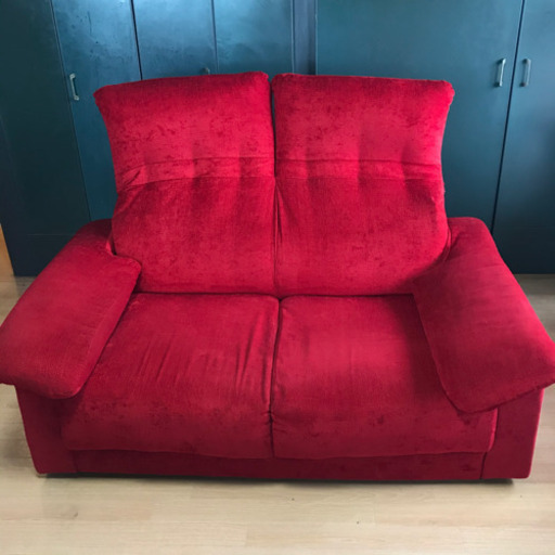 【お取引中です】大川家具　ファブリック　2Pソファ　レッド