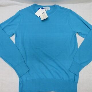 タグ付き 新品 紳士 長袖 薄地 ニット M 綿100% ターコイズ 
