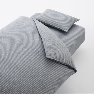 無印良品　綿サッカー織掛ふとんカバー　シングル　ネイビー