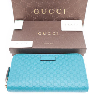 《GUCCI グッチシマ ラウンドファスナー長財布 》Sランク 水色 新品、未使用品