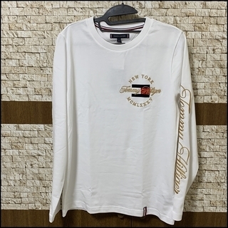 リッチな黄金のロゴ刺繍　希少　ホワイトM　ロンT　TOMMY H...