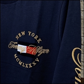 リッチな黄金のロゴ刺繍　在庫希少　ネイビーM　ロンT　TOMMY HILFIGERの画像