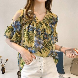 【新品・未使用】花柄 シフォンブラウス（Mサイズ）の画像