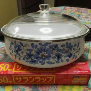 ホーロー鍋　レトロ　花柄
