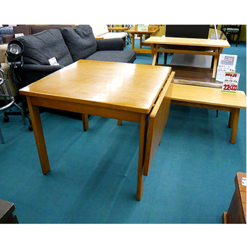 【オールドカリモク ダイニングテーブル エクステンション式】幅80/120cm 旧ロゴ ヴィンテージ 木製 ブラウン 茶色系 伸長式 バタフライ式 食卓テーブル ブナ・ナラ系 Karimoku 札幌 本郷通店