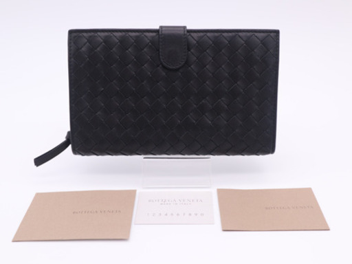 《BOTTEGA VENETA/イントレチャート 二つ折り長財布》ABランク 黒