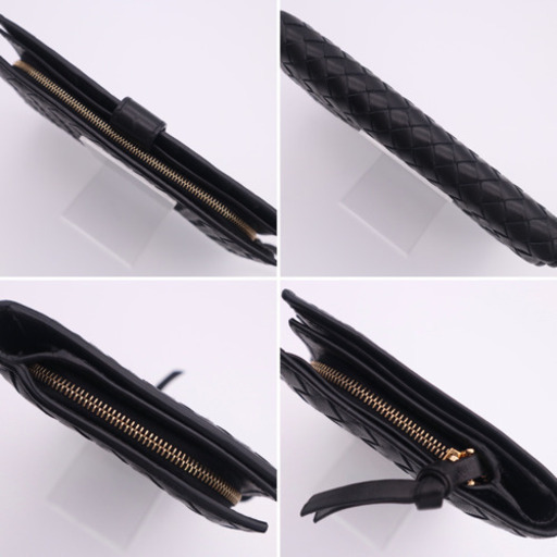 《BOTTEGA VENETA/イントレチャート 二つ折り長財布》ABランク 黒
