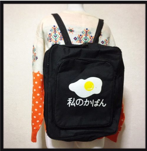 ご購入者様決定 私のかばん 黒 目玉焼き バックパック 大容量 リュックサック