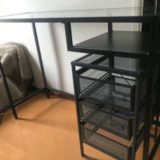 IKEAガラステーブル、引き出しユニット