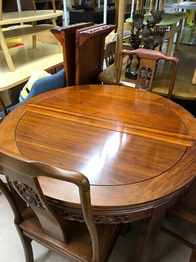 総額７０万円程度を！！！　総花梨　食卓テーブルセット　イス６脚付き　＊特注品延長用中板付き！！　９９，９８０円（税込み）