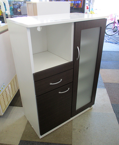 幅75㎝ ミドルレンジボード キッチン収納 家電ボード キッチンボード 高さ108×奥行42㎝ 茶/白 札幌 東区