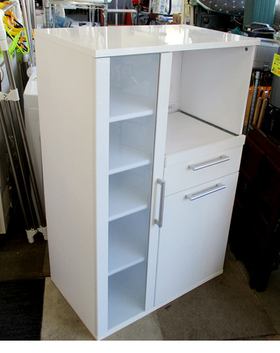 幅75㎝ ミドルレンジボード/キッチン収納/キッチンボード 高さ118×奥行45㎝ ホワイト 札幌 東区