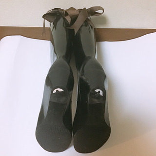 レインブーツ　ブラウンリボンデザインの画像