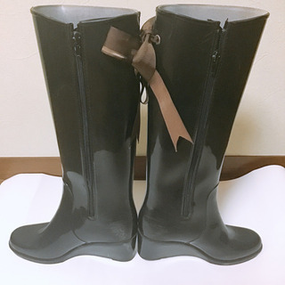レインブーツ　ブラウンリボンデザインの画像