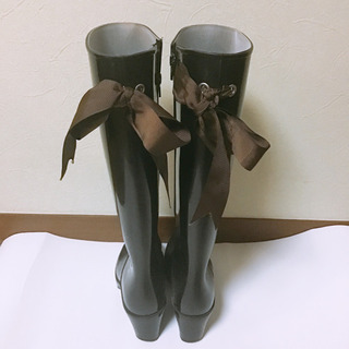 レインブーツ　ブラウンリボンデザインの画像