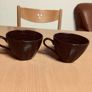 値下げ　未使用 オシャレなダークブラウンの ペア コーヒー カップ (口径9cm)の画像