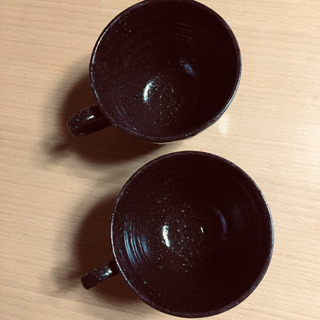 値下げ　未使用 オシャレなダークブラウンの ペア コーヒー カップ (口径9cm)の画像