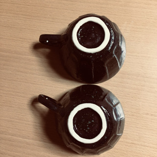 値下げ　未使用 オシャレなダークブラウンの ペア コーヒー カップ (口径9cm)の画像