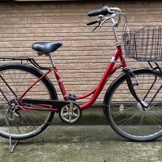 26インチ赤 シティサイクルオートライト 前面バスケット付き 自転車 シティサイクル 赤 26インチ オートライト