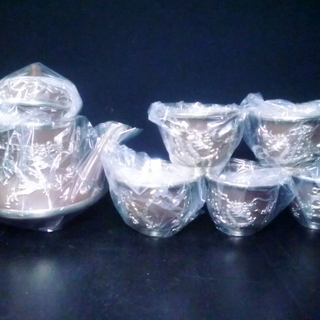中国茶器 宜興紫砂&錫細工（龍）急須&湯呑み茶碗 5客 未使用品