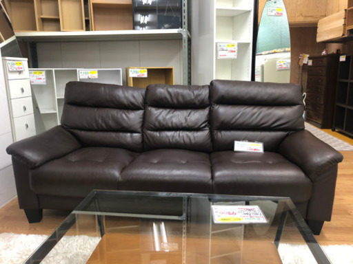 【リサイクルサービス八光　田上店　配達・設置OK】ブラウン　3人掛けソファ