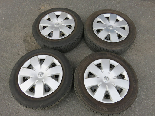 自社配送は札幌市内限定】サマータイヤ DUNLOP/ダンロップ エナセーブ EC203 175/65R14 中古 溝たっぷり  日産純正スチールホイール＋カバー 4本セット