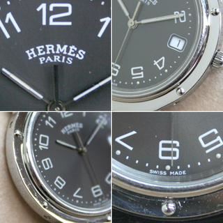 【良品 正規品】 エルメス クリッパー 腕時計 メンズ 3針 デイト 可動品 本物 エルメス クリッパー CL6.710 メンズ 3針 デイト クオーツ 腕時計