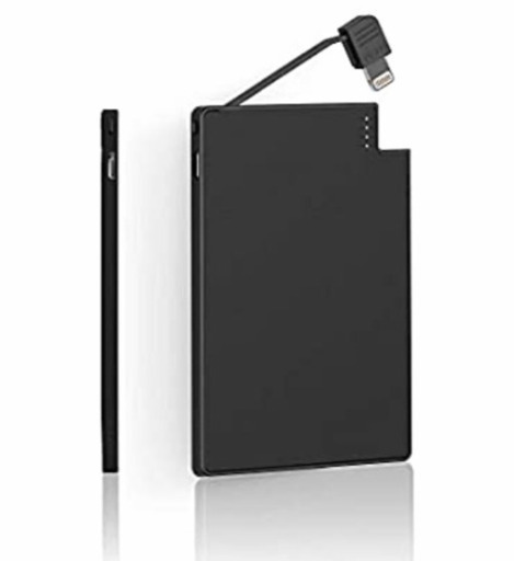 新品 小型 モバイルバッテリー ケーブル内蔵 超薄 4mm 軽量 ポータブルバッテリー 2500mAh iPhone対応【PSE認証済】