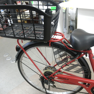 27インチ シティサイクル 6段変速 赤 前後カゴ付き オートライト