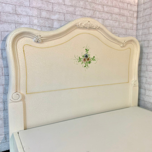シングルベッド　姫家具　ひび割れ塗装　ハンドペイント　アンティーク風　ロココ調