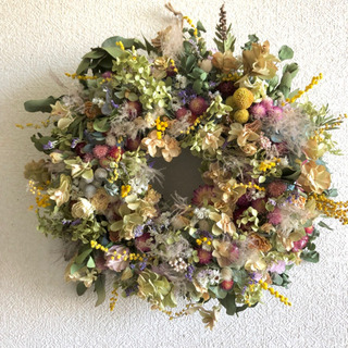 受注制作お花いっぱい紫陽花やユーカリもステキな大きなリース