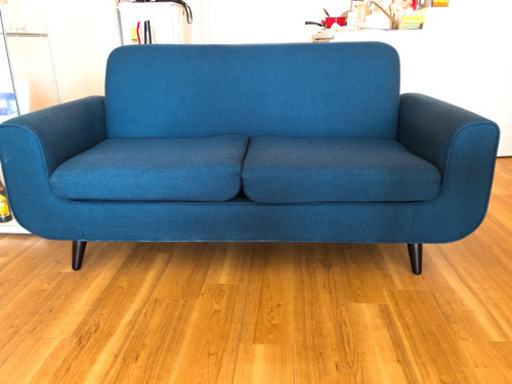 【お取引き先確定】2人掛けソファー、ネイビーカフェ風ソファー