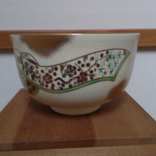 【中古未使用品】昭和５３年勅題母　抹茶茶碗　華やかな京焼です♪　