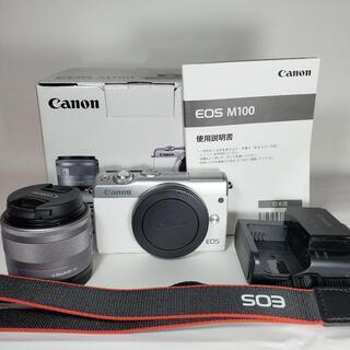 【美品】Canon EOS M100 ミラーレス一眼 標準レンズ15-45mmセット ホワイト