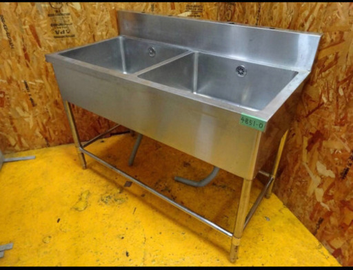 (4851-0)業務用 ステンレス 二槽シンク W1200D600H800BG150 中古品 流し台 厨房機器 飲食店 店舗