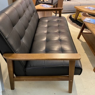 ソファ ベンチタイプ 2人掛け 黒系 中古品