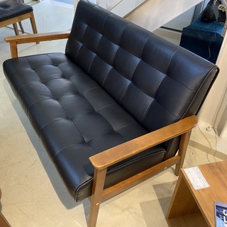 ソファ ベンチタイプ 2人掛け 黒系 中古品