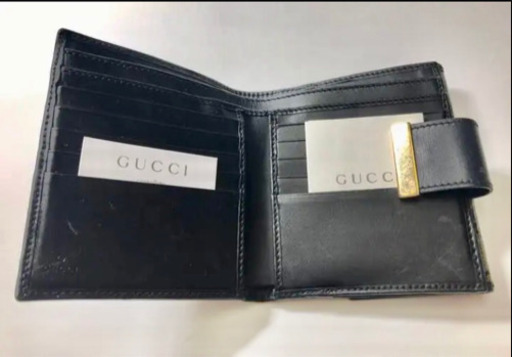 お値下げ‼️グッチ　GGモノグラムPVC二つ折財布　ネイビー×ゴールド　正規品