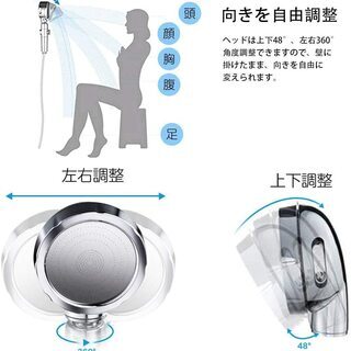 U-miss シャワーヘッド 3段階 節水 増圧 低水圧対応 手元止水 360°可動式ヘッド 国際汎用基準G1/2 取付簡単の画像