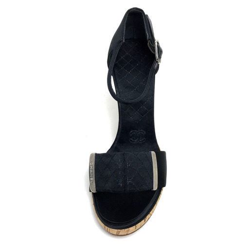 CHANEL シャネル 靴 シューズ ウエッジ サンダル サテン ブラック